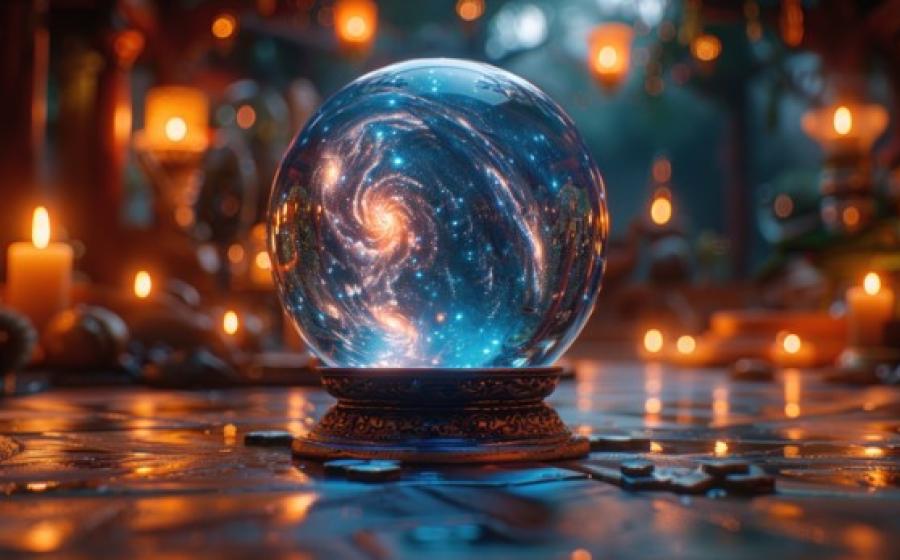 Mystic Crystal Ball in a Candlelit Room